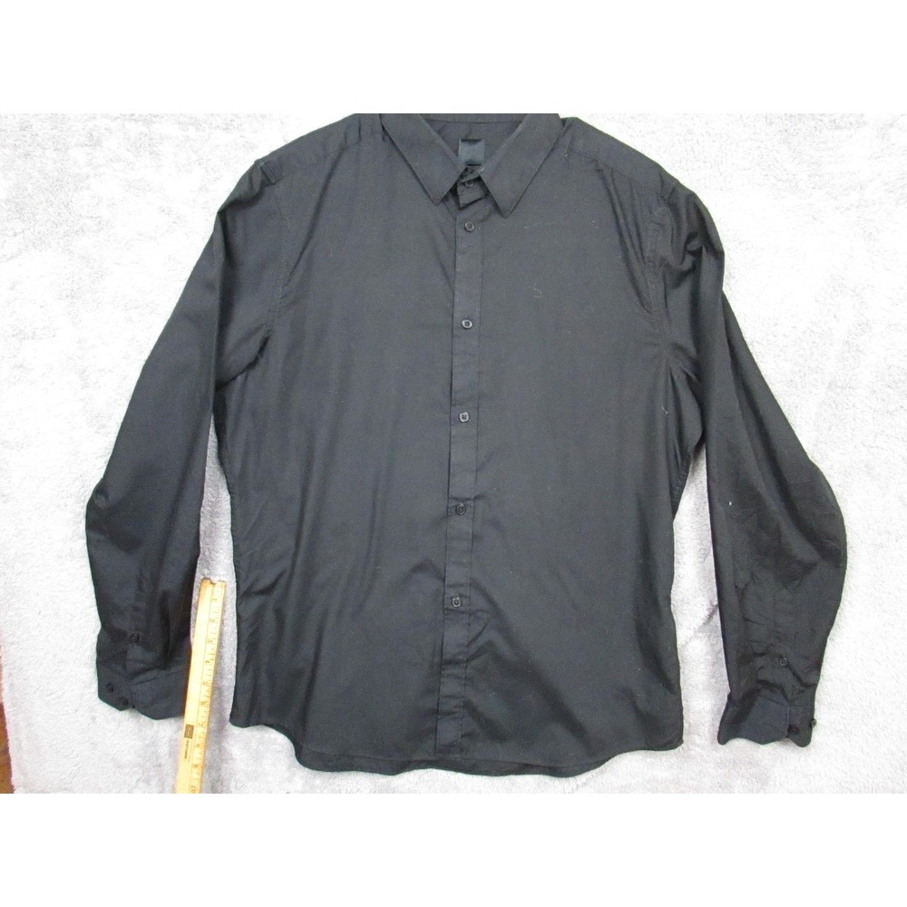 H&M Shirt Mens XL Black Slim‎ Fit Easy Iron Long Sleeve Button Front Dress